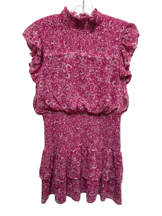 Aqua Size Large Hot pink Polyester Blend Ruffle Cap Sleeve Floral Tiered Dress Hot pink / Large