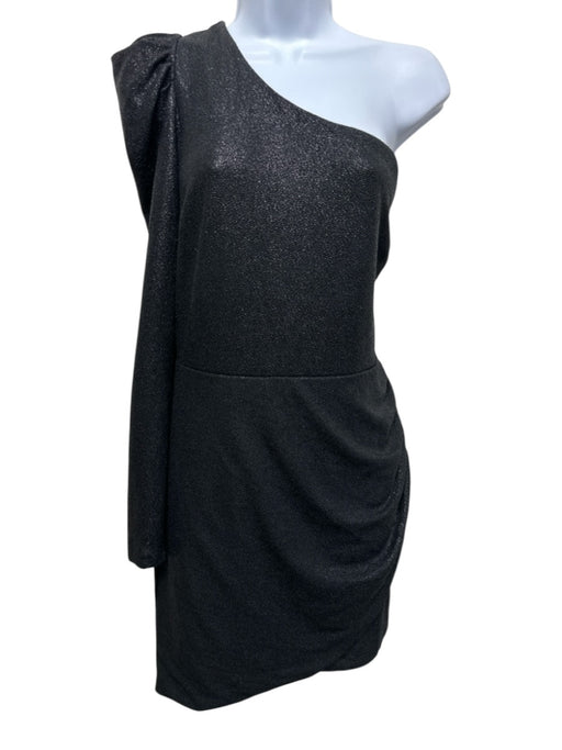 Aqua Size Est M Black One Long Sleeve Metallic Thread Puff Sleeve Dress Black / Est M