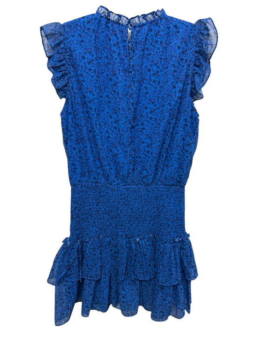 TCEC Size Large Blue, Purple, Black Polyester Cap Ruffle Sleeve Tiered Dress Blue, Purple, Black / Large