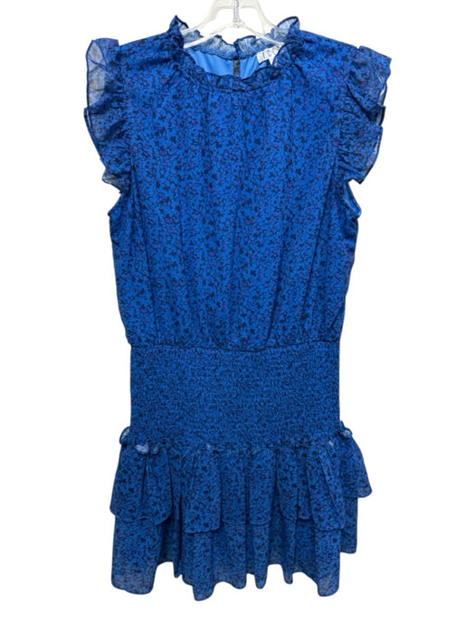 TCEC Size Large Blue, Purple, Black Polyester Cap Ruffle Sleeve Tiered Dress Blue, Purple, Black / Large