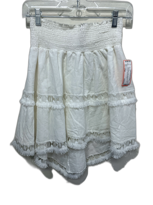 Peixoto Size Large Cream White Cotton Sleeveless Lace Smocked Tiered Skirt Set Cream White / Large