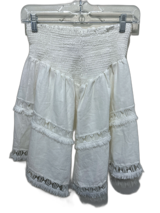 Peixoto Size Large Cream White Cotton Sleeveless Lace Smocked Tiered Skirt Set Cream White / Large