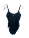 Andie Size M Black Nylon Blend Spaghetti Strap High Leg One Piece Swimsuit Black / M