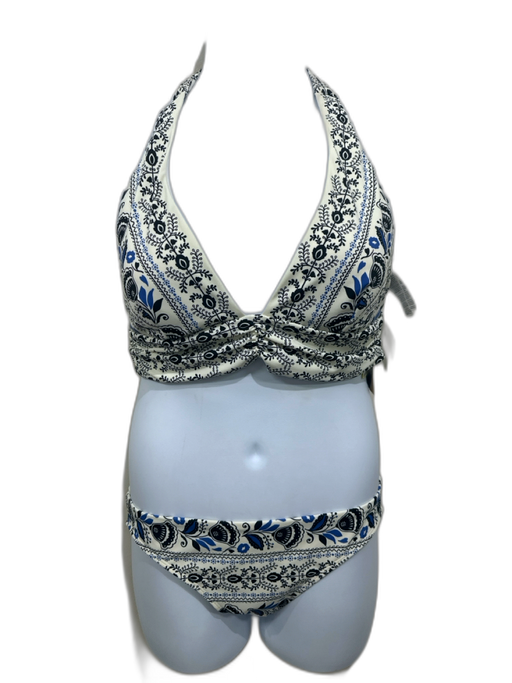 Boden Size 12 Cream White, Black & Blue Polyamide Blend floral print Swimsuit Cream White, Black & Blue / 12