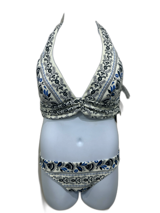 Boden Size 12 Cream White, Black & Blue Polyamide Blend floral print Swimsuit Cream White, Black & Blue / 12