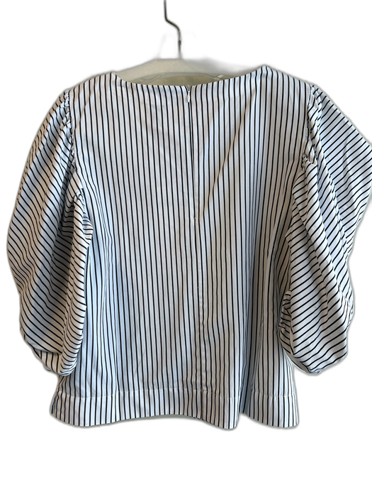 Maeve Size Medium White & Black Polyester Striped Round Neck Half Sleeve Top White & Black / Medium