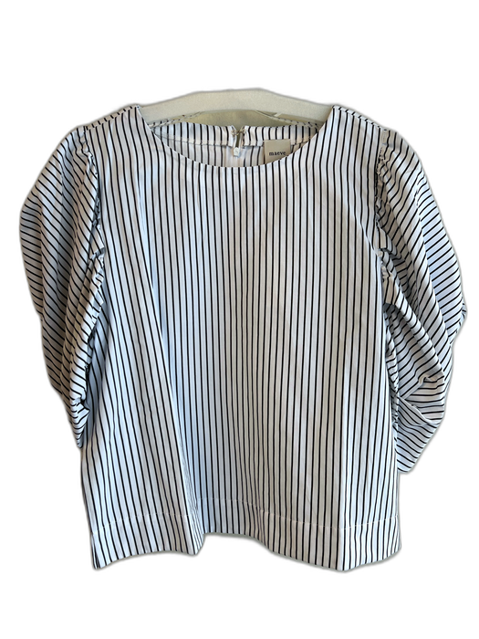 Maeve Size Medium White & Black Polyester Striped Round Neck Half Sleeve Top White & Black / Medium