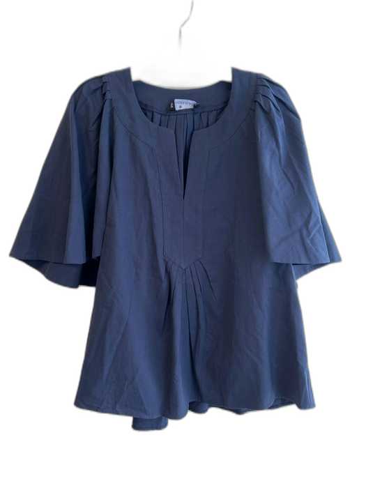 Pomander Place Size Medium Navy Cotton round split neck Half Bell Sleeve Top Navy / Medium