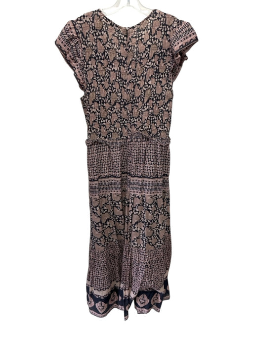 Sea New York Size 10 Taupe Beige & Black Cotton Floral Stripe Cap Sleeve Dress Taupe Beige & Black / 10