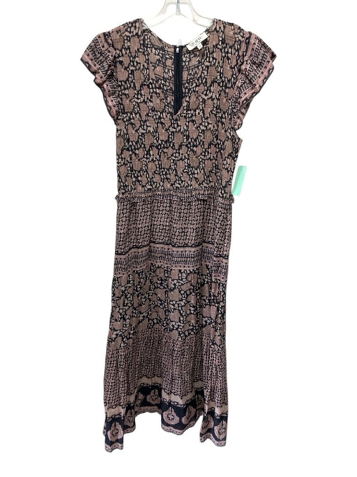 Sea New York Size 10 Taupe Beige & Black Cotton Floral Stripe Cap Sleeve Dress Taupe Beige & Black / 10
