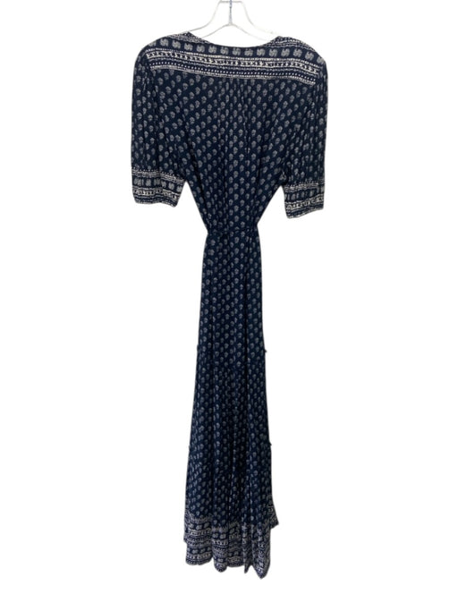 Faherty Size M Navy Blue & White Viscose Short Sleeve V Neck Button Front Dress Navy Blue & White / M