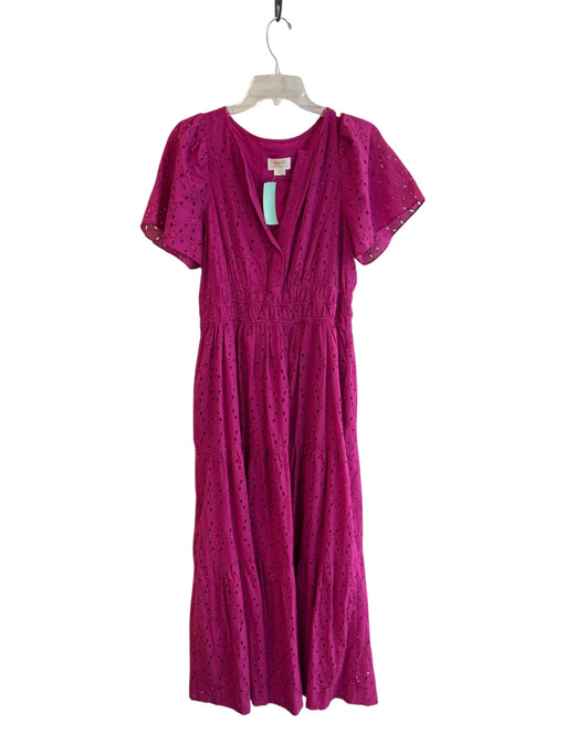 Maeve Size M Raspberry Cotton Eyelet Lace V Neck Short Sleeve Dress Raspberry / M