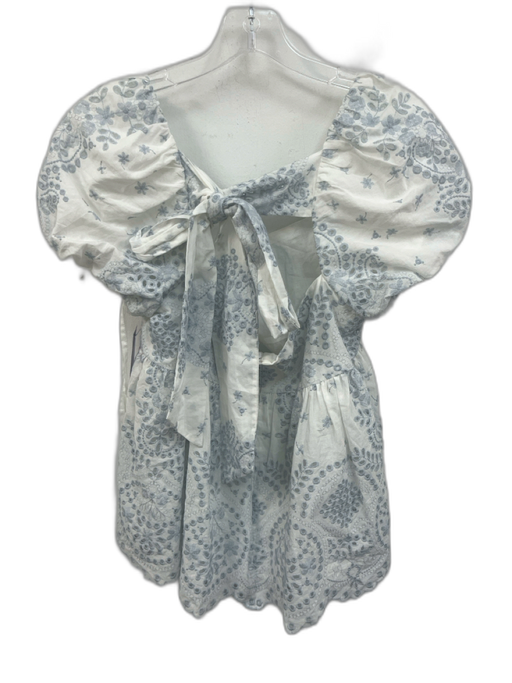 Antonio Melani Size 10 Light blue & white Cotton Short Puff Sleeve Back Tie Top Light blue & white / 10