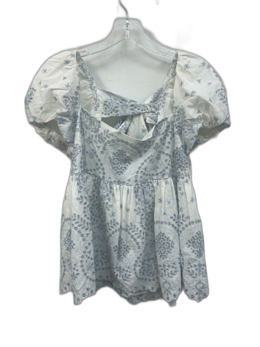 Antonio Melani Size 10 Light blue & white Cotton Short Puff Sleeve Back Tie Top Light blue & white / 10
