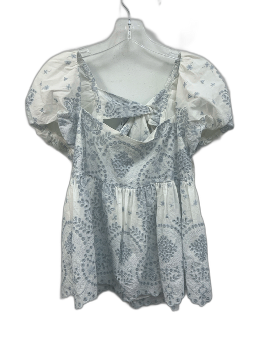 Antonio Melani Size 10 Light blue & white Cotton Short Puff Sleeve Back Tie Top Light blue & white / 10