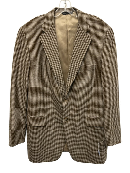 H Stockton Tan & Brown Wool Blend Houndstooth 2 Button Men's Blazer Tan & Brown / 42L