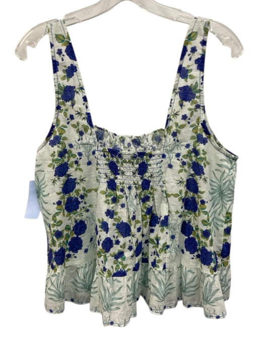 Maeve Size M Blue & Green Cotton Floral Sleeveless Smocked Detail Top Blue & Green / M