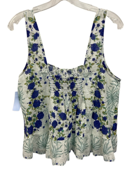 Maeve Size M Blue & Green Cotton Floral Sleeveless Smocked Detail Top Blue & Green / M