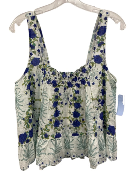 Maeve Size M Blue & Green Cotton Floral Sleeveless Smocked Detail Top Blue & Green / M