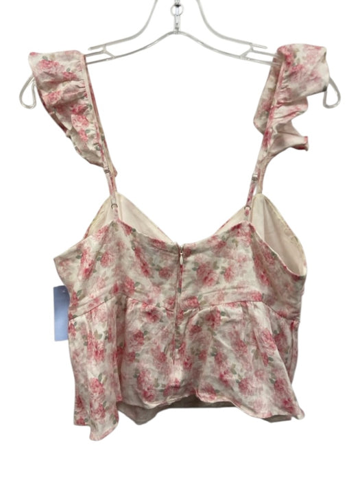 Cami NYC Size 10 White & Pink Linen Floral Ruffle Detail Knot Detail Top White & Pink / 10