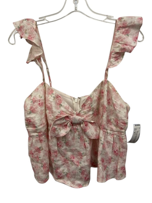 Cami NYC Size 10 White & Pink Linen Floral Ruffle Detail Knot Detail Top White & Pink / 10