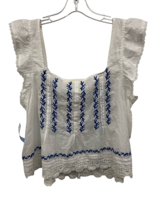 Maeve by ANTHROPOLGIE Size LP White & Blue Cotton Embroidered Button Front Top White & Blue / LP