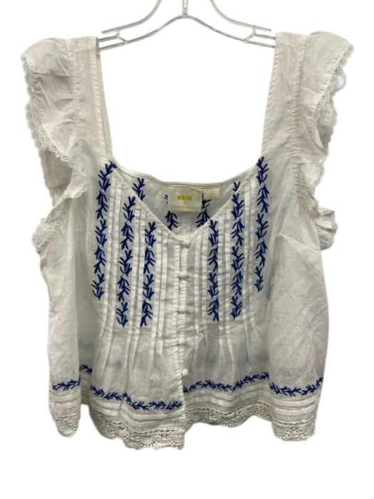 Maeve by ANTHROPOLGIE Size LP White & Blue Cotton Embroidered Button Front Top White & Blue / LP