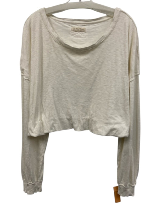 We The Free Size XL Cream Cotton Ribbed Gathered Hem Crop Long Sleeve Top Cream / XL