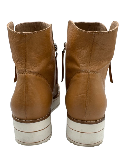 Silent D Shoe Size 40 Tan Brown & White Leather Upper Zip Ankle Platform Booties Tan Brown & White / 40