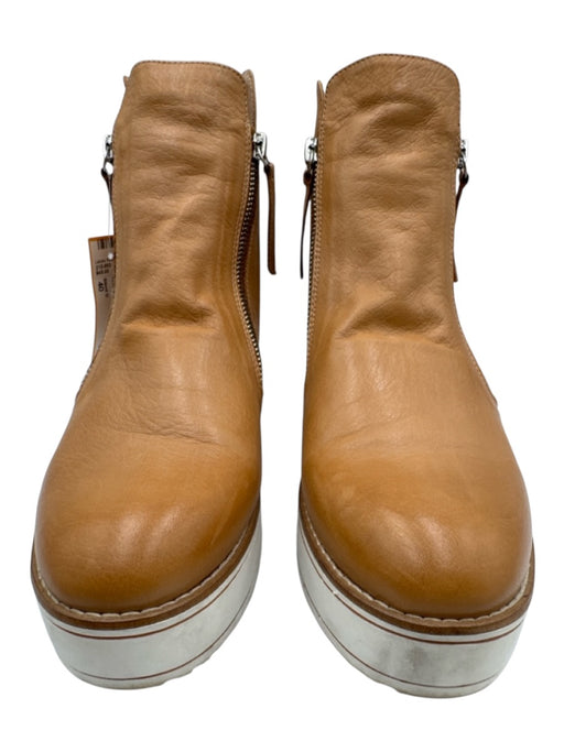 Silent D Shoe Size 40 Tan Brown & White Leather Upper Zip Ankle Platform Booties Tan Brown & White / 40