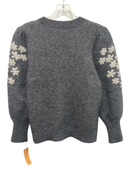 Sezane Size L Gray & White Mohair Blend Fuzzy Embroidered Flowers Sweater Gray & White / L
