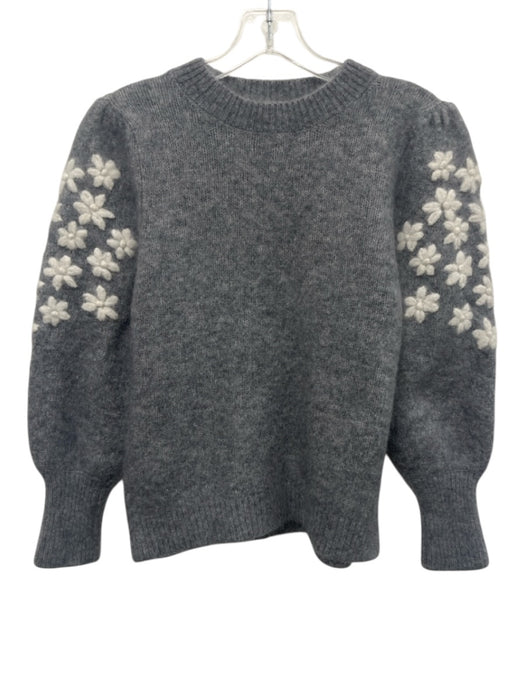 Sezane Size L Gray & White Mohair Blend Fuzzy Embroidered Flowers Sweater Gray & White / L