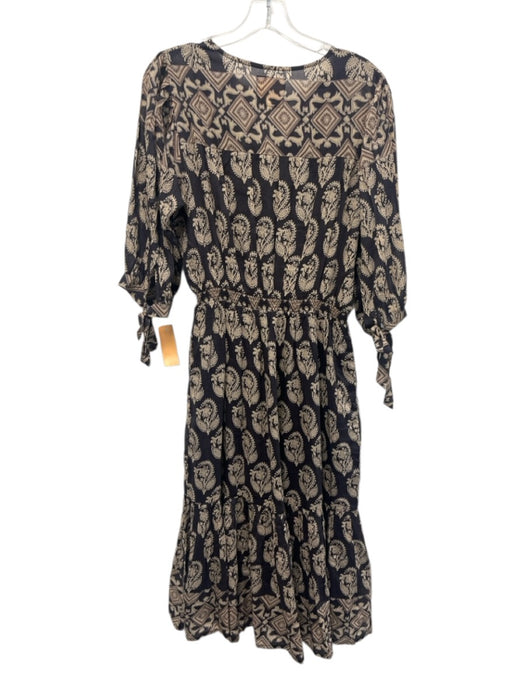 Bell by Alicia Bell Size L indigo blue, beige, brown Cotton & Silk Midi Dress indigo blue, beige, brown / L