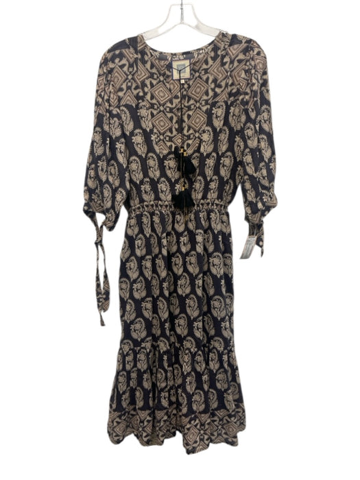 Bell by Alicia Bell Size L indigo blue, beige, brown Cotton & Silk Midi Dress indigo blue, beige, brown / L