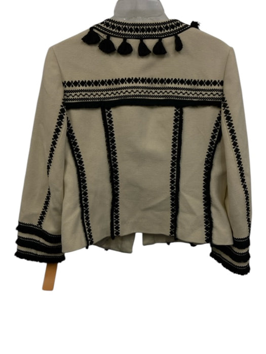 Boden Size 10 Beige & Black Cotton Long Sleeve Embroidered Tassels Open Jacket Beige & Black / 10