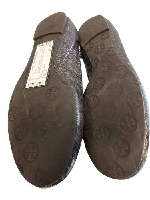 Tory Burch Shoe Size 9 Gray & Animal Print Leather Medallion Elastic Back Shoes Gray & Animal Print / 9