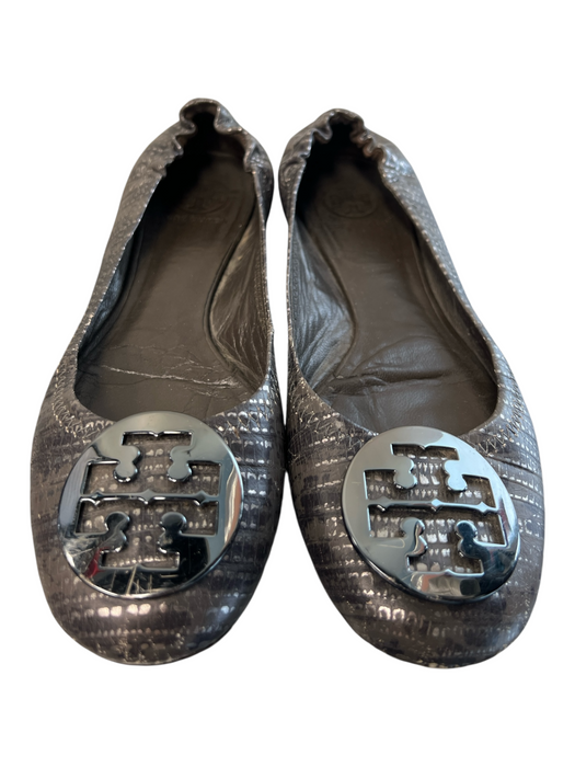 Tory Burch Shoe Size 9 Gray & Animal Print Leather Medallion Elastic Back Shoes Gray & Animal Print / 9