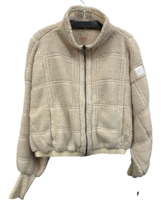 FP Movement Size L Cream White Polyester Fleece Zip Front high neck Crop Jacket Cream White / L