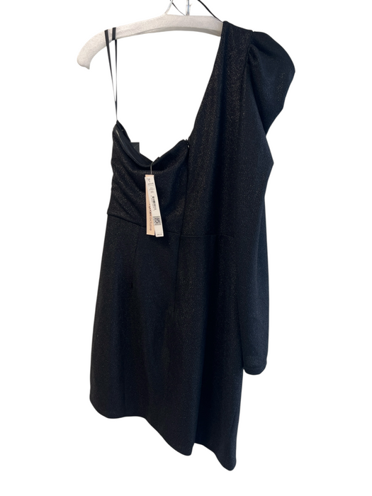 Aqua Size L Black Polyester One Sleeve Back Zip Sinch Detail Shimmer Dress Black / L