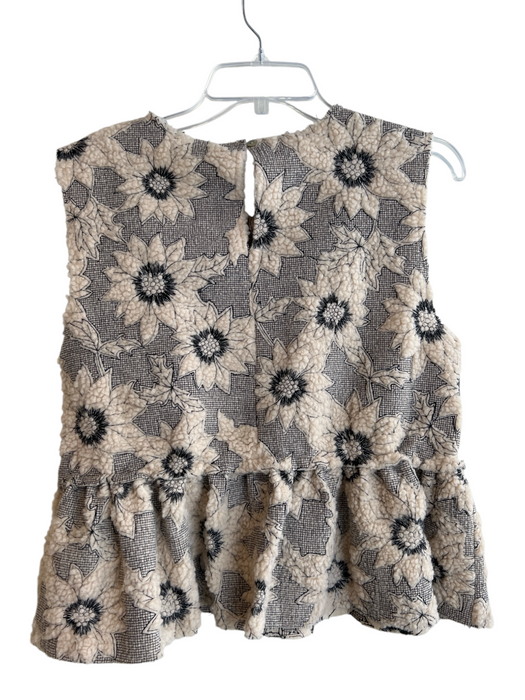 Zara Size M Cream Polyester Sleeveless Flower Round Neck Ruffled Hem Top Cream / M
