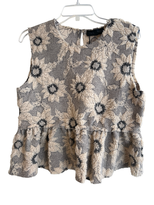 Zara Size M Cream Polyester Sleeveless Flower Round Neck Ruffled Hem Top Cream / M