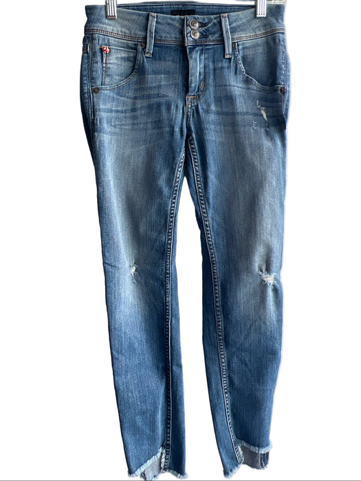 Hudson Size 24 Medium Wash Cotton Blend Mid Rise 5 Pocket Skinny Step Hem Jeans