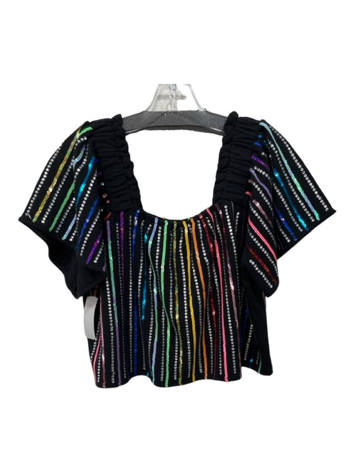 Queen of Sparkles Size Medium Black & Rainbow Cotton & Polyester Sequin Top Black & Rainbow / Medium