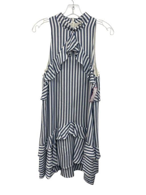 Nicole Miller Collection Size Medium Blue & White Viscose ruffles Striped Dress Blue & White / Medium
