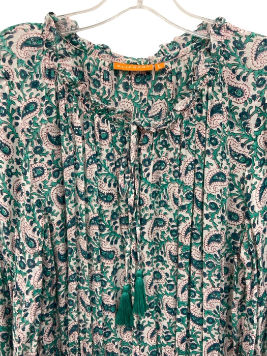 Oliphant Size Large Green, Blue, Red Cotton Blend Long Sleeve Floral Dress Green, Blue, Red / Large