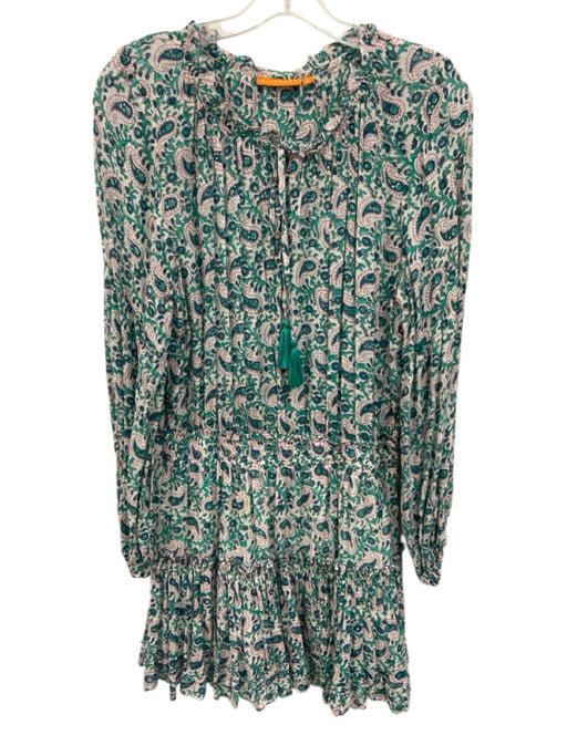 Oliphant Size Large Green, Blue, Red Cotton Blend Long Sleeve Floral Dress Green, Blue, Red / Large