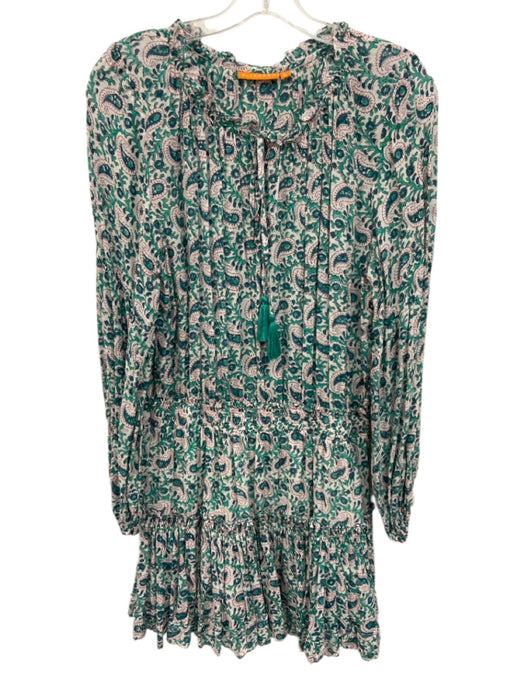 Oliphant Size Large Green, Blue, Red Cotton Blend Long Sleeve Floral Dress Green, Blue, Red / Large