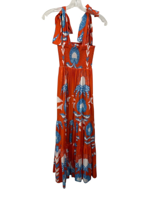 Sheridan French Size XS Orange, Blue, White Cotton Sleeveless Floral Dress Orange, Blue, White / XS