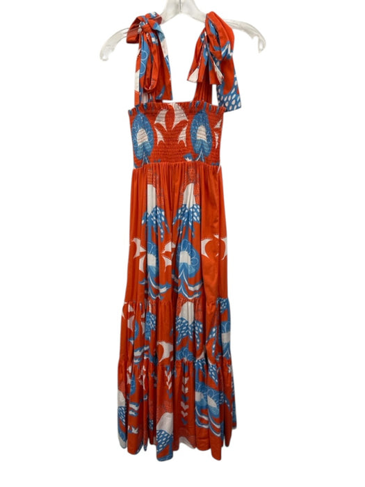 Sheridan French Size XS Orange, Blue, White Cotton Sleeveless Floral Dress Orange, Blue, White / XS