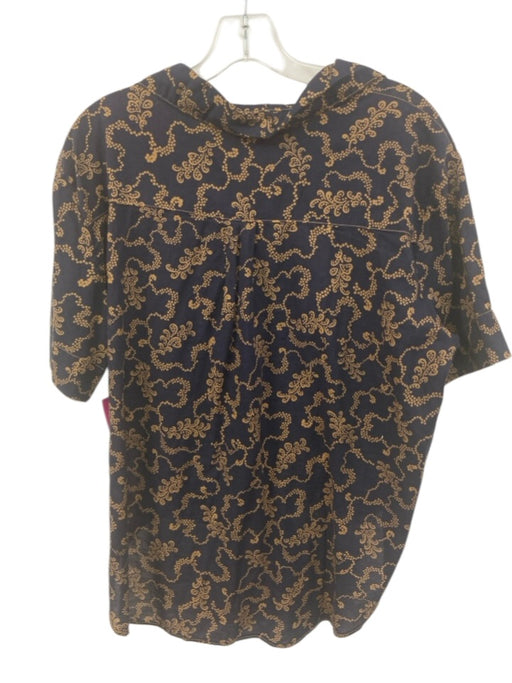 CP Shades Size Large Navy & Beige Cotton Short Sleeve Floral Button Front Top Navy & Beige / Large
